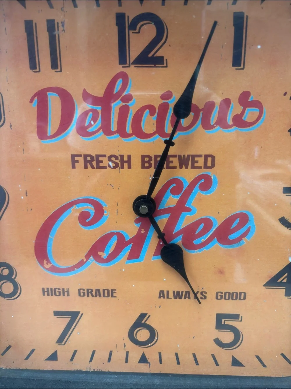 Delicious Fresh Brewed Coffee Yellow Black Advertising Clock Sign Vintage Works!